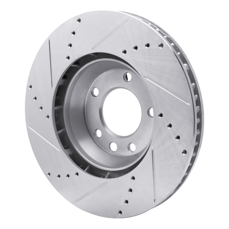 Audi Q7 Brake Rotor (1) - Left Front - R1 Concepts - Drilled & Slotted - Silver - `03-`15